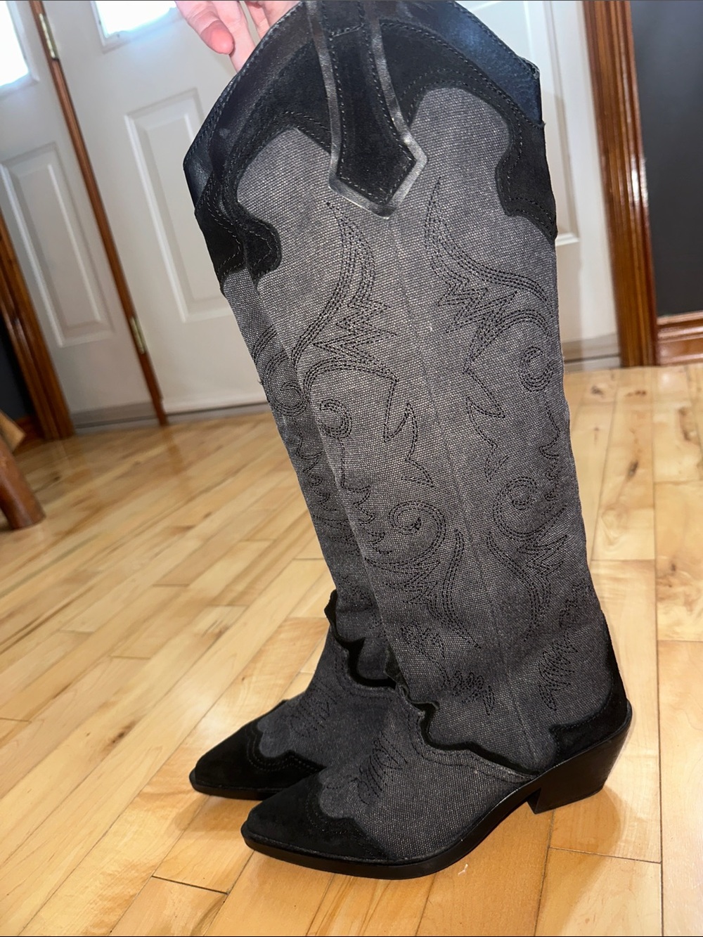 Zara Black Cowboy Style Denim Boots